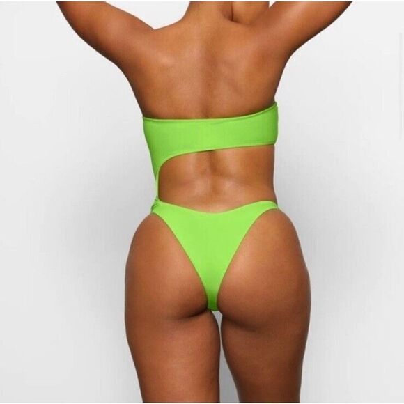 Skims Sz XL Neon Green Monokini Swimsuit Bathing Suit cut out NWT one piece - Picture 4 of 8